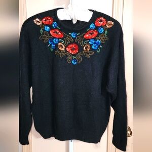 #389 Karen Scott II- Black Sequined Front Pullover Sweater- Sz. 2X